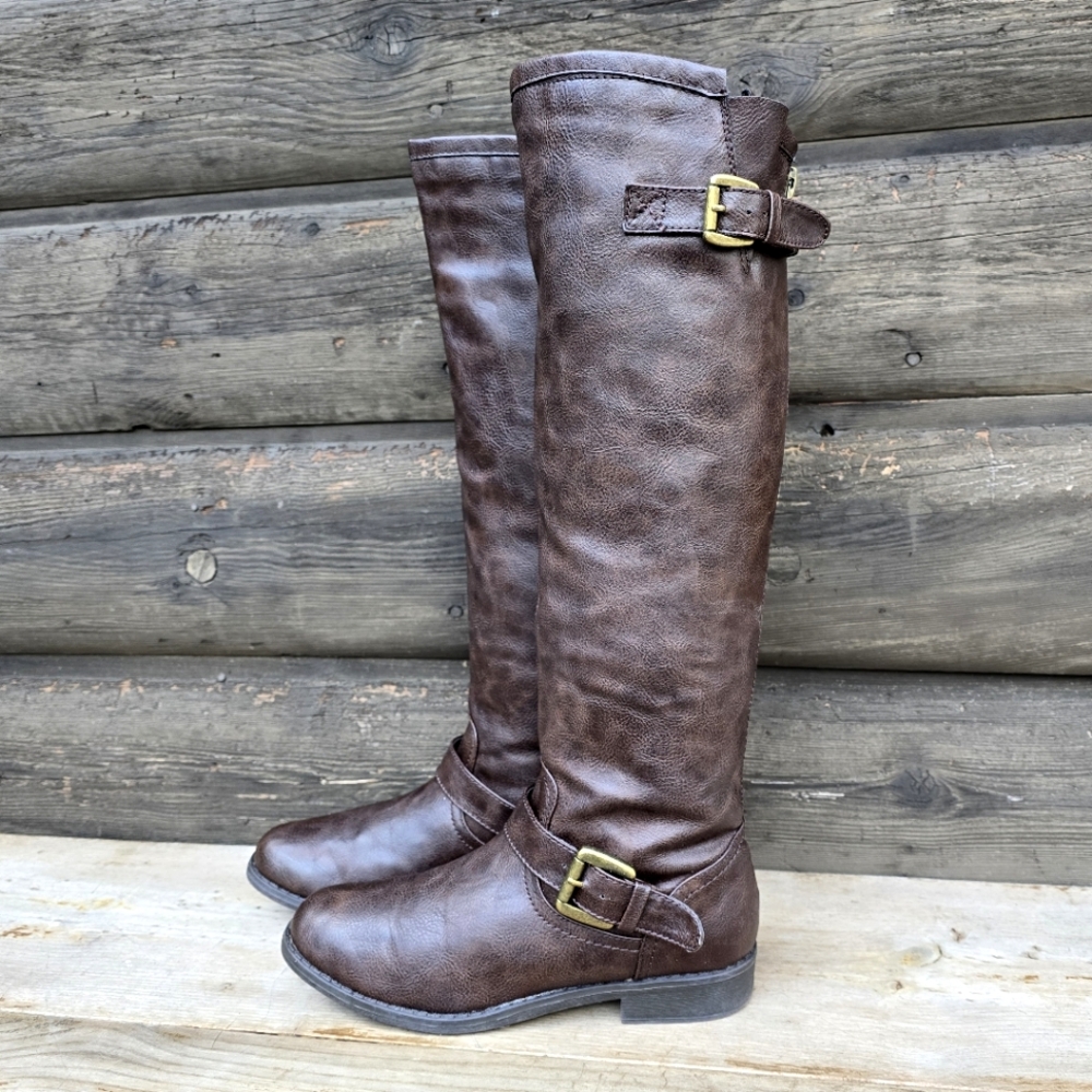 JustFab Zella Brown Vegan Leather, Western Riding Moto Boots. WMS 8M - Picture 2 of 13